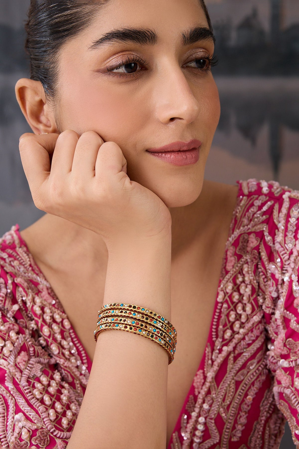Multicolor Jadau Stone Bangles Set of 4 