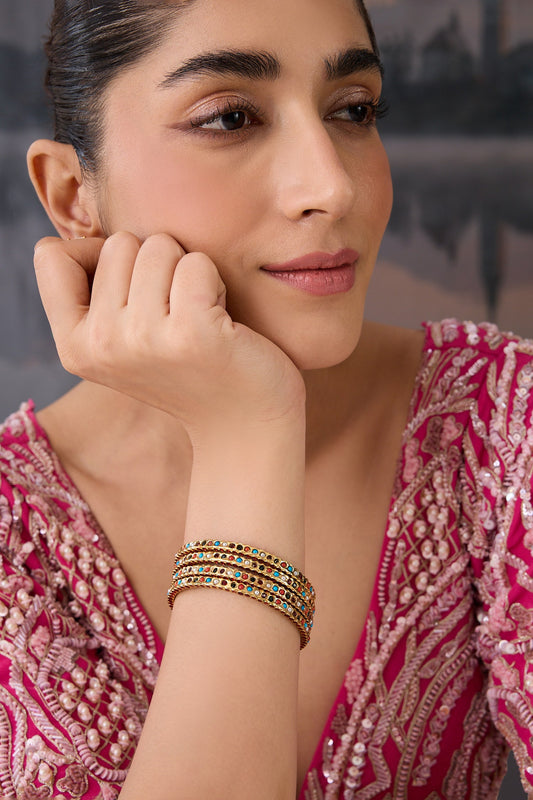 Multicolor Jadau Stone Bangles Set of 4 