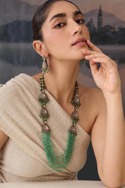 Polki Bead Layered Necklace & Earring Set 