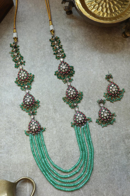 Polki Bead Layered Necklace & Earring Set 