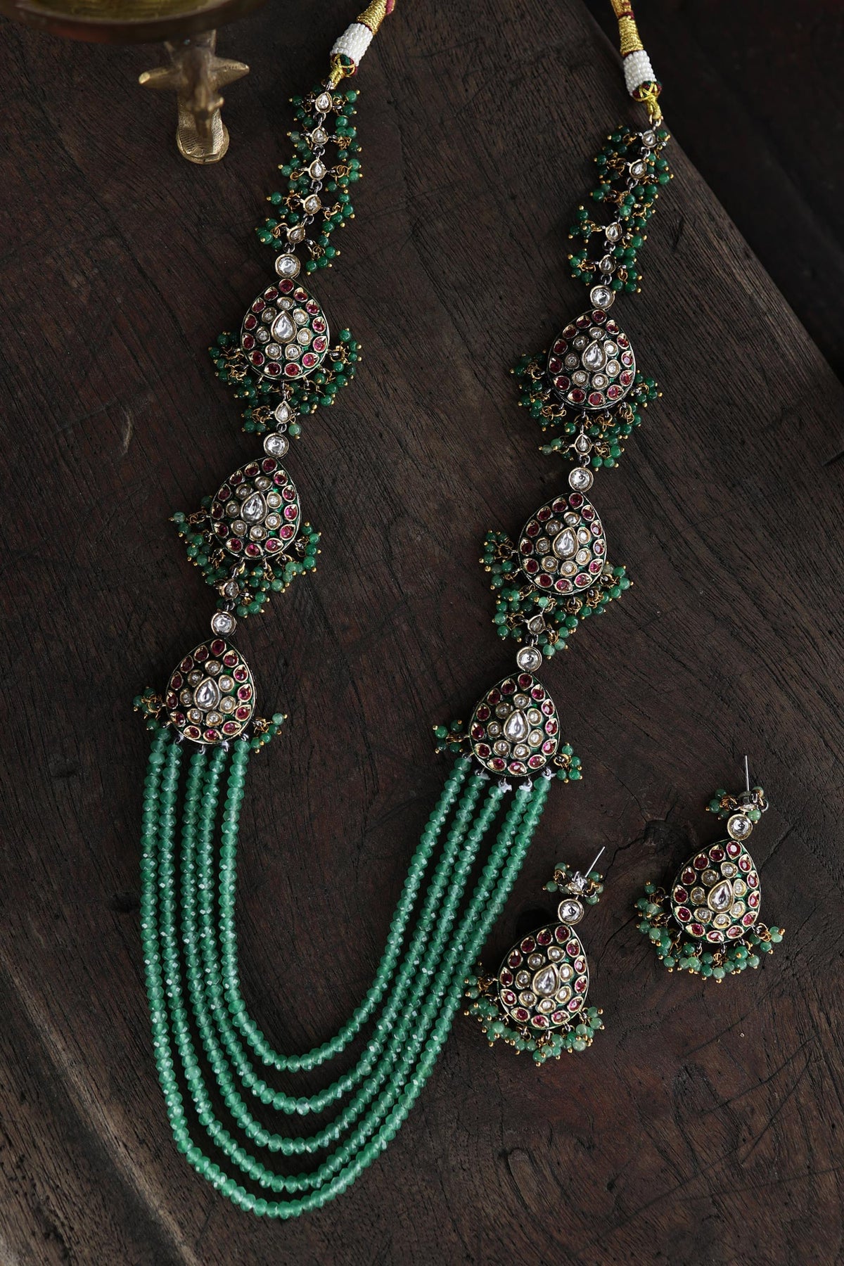 Polki Bead Layered Necklace & Earring Set 