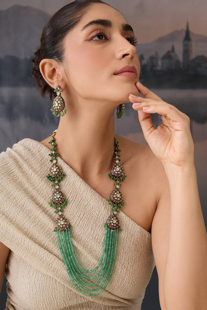 Polki Bead Layered Necklace & Earring Set 