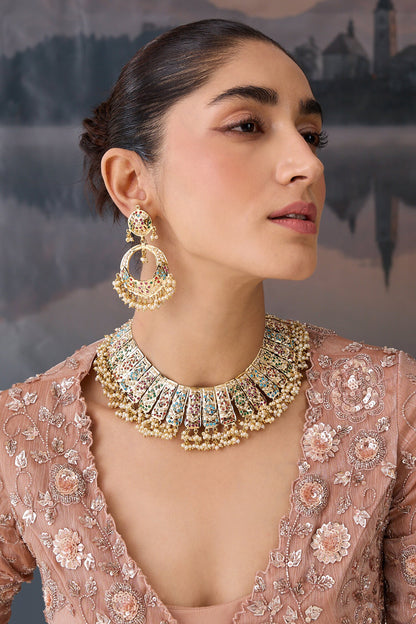 Multicolor Jadau Stone Necklace Set 