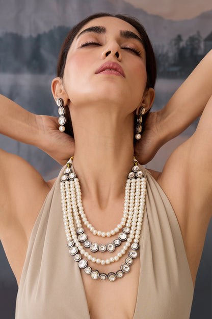 Layered Polki Pearl Necklace Set 
