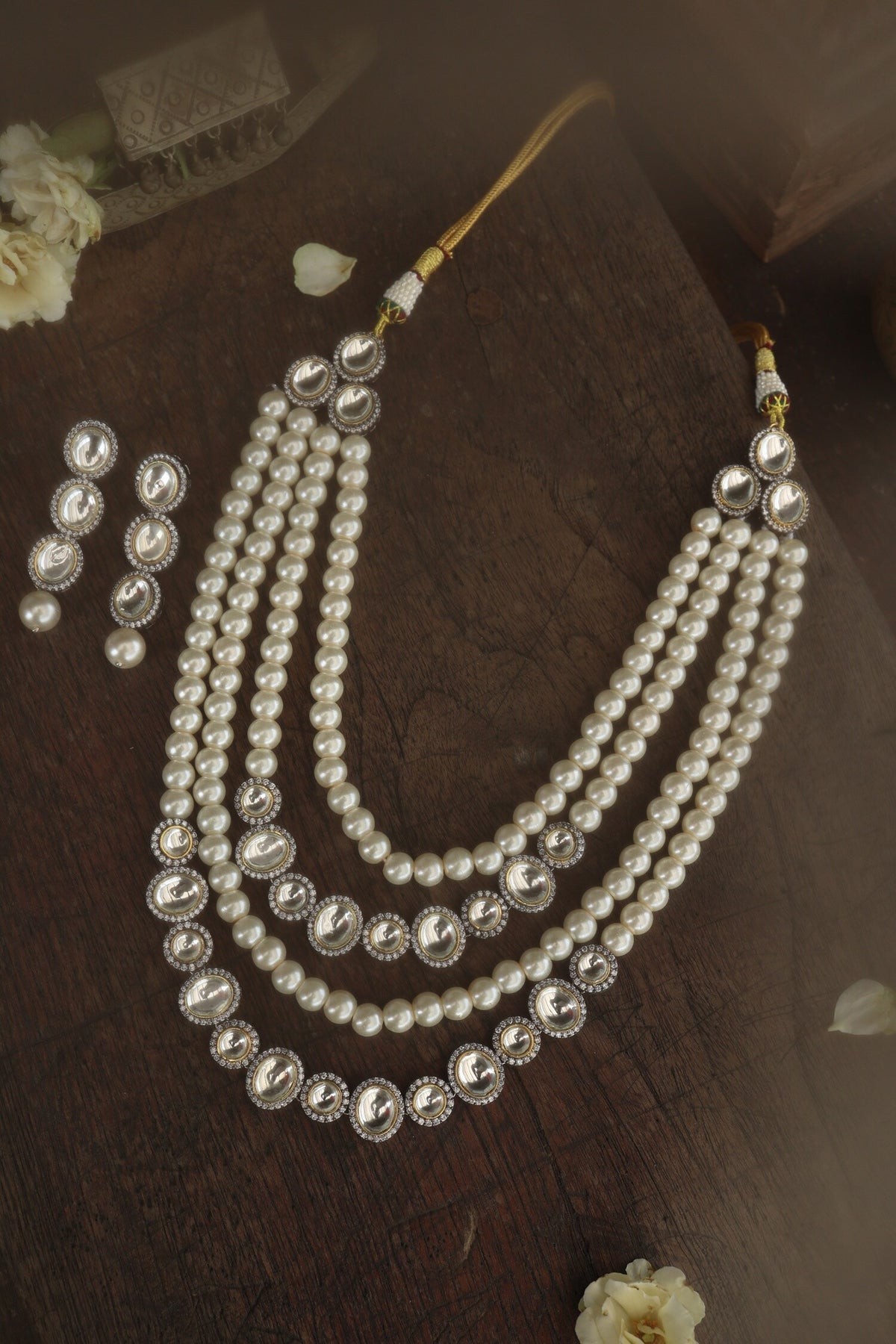 Layered Polki Pearl Necklace Set 