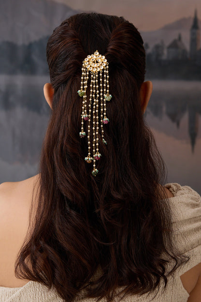 Multicolor Kundan Embellished Braid Pin 