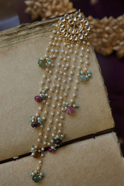 Multicolor Kundan Embellished Braid Pin 