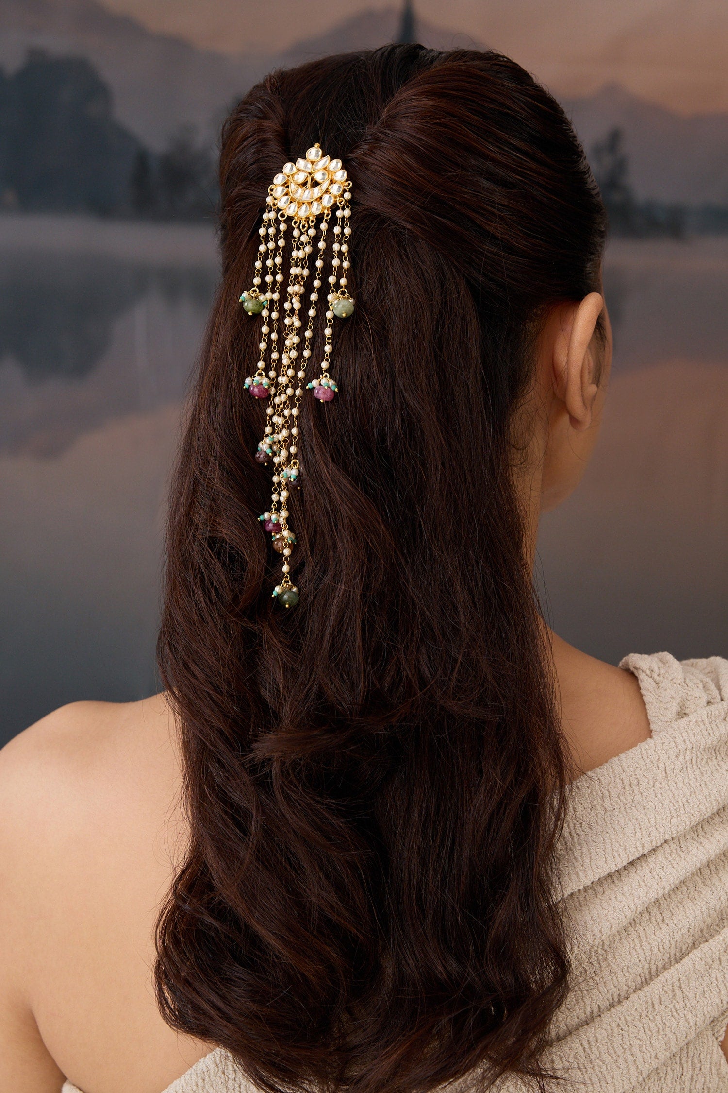 Multicolor Kundan Embellished Braid Pin 
