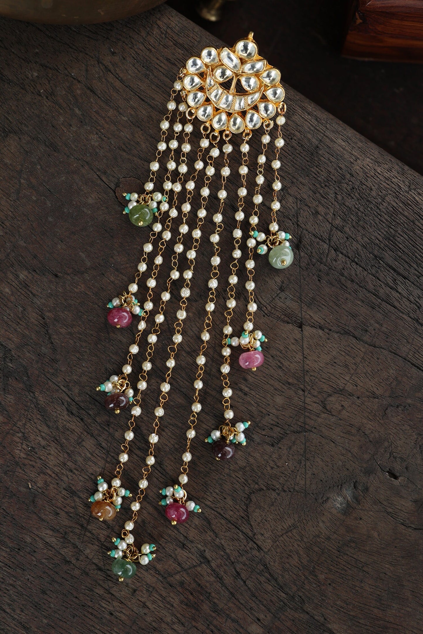 Multicolor Kundan Embellished Braid Pin 