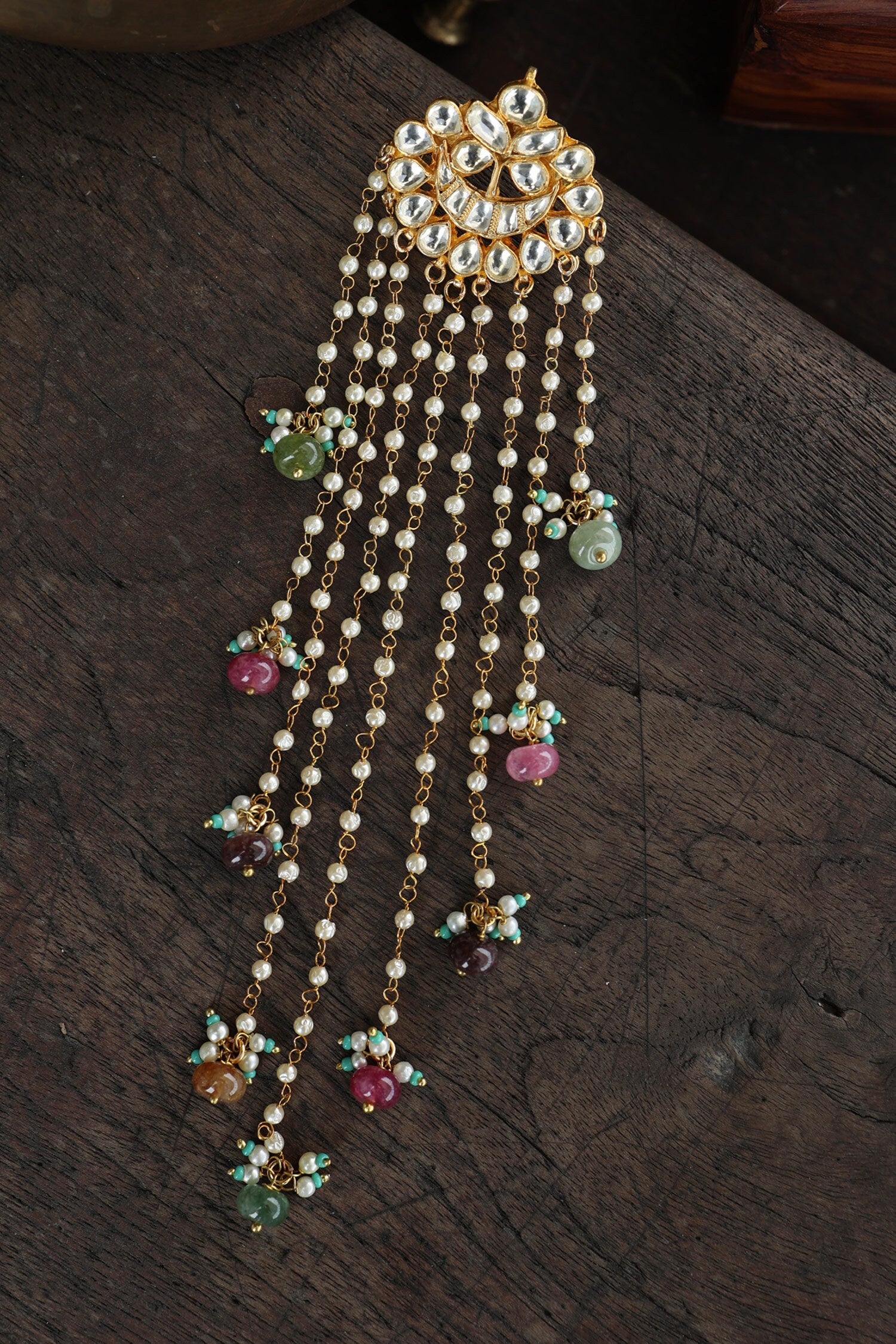Multicolor Kundan Embellished Braid Pin 