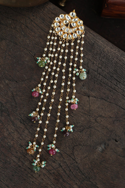 Multicolor Kundan Embellished Braid Pin 