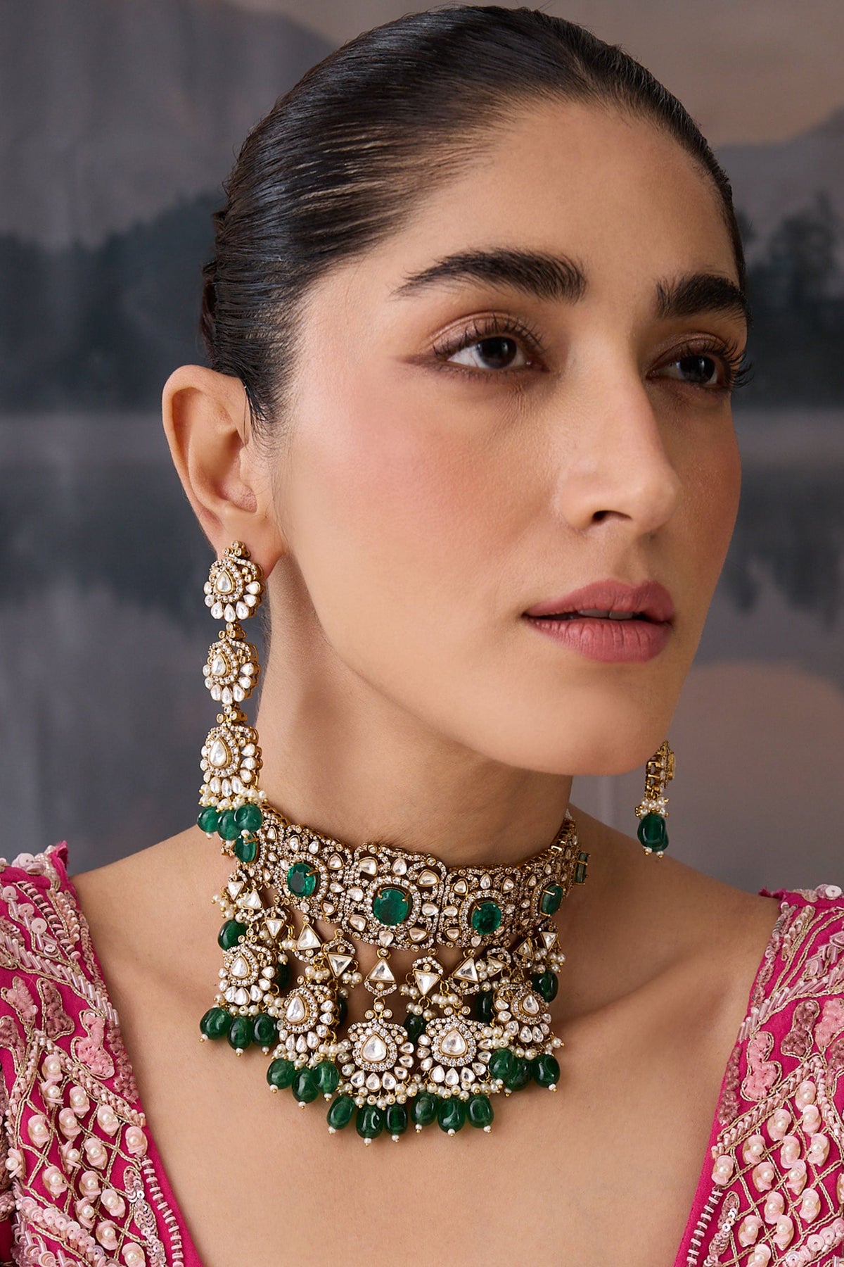 Emerald Crystal Stone Choker Set 