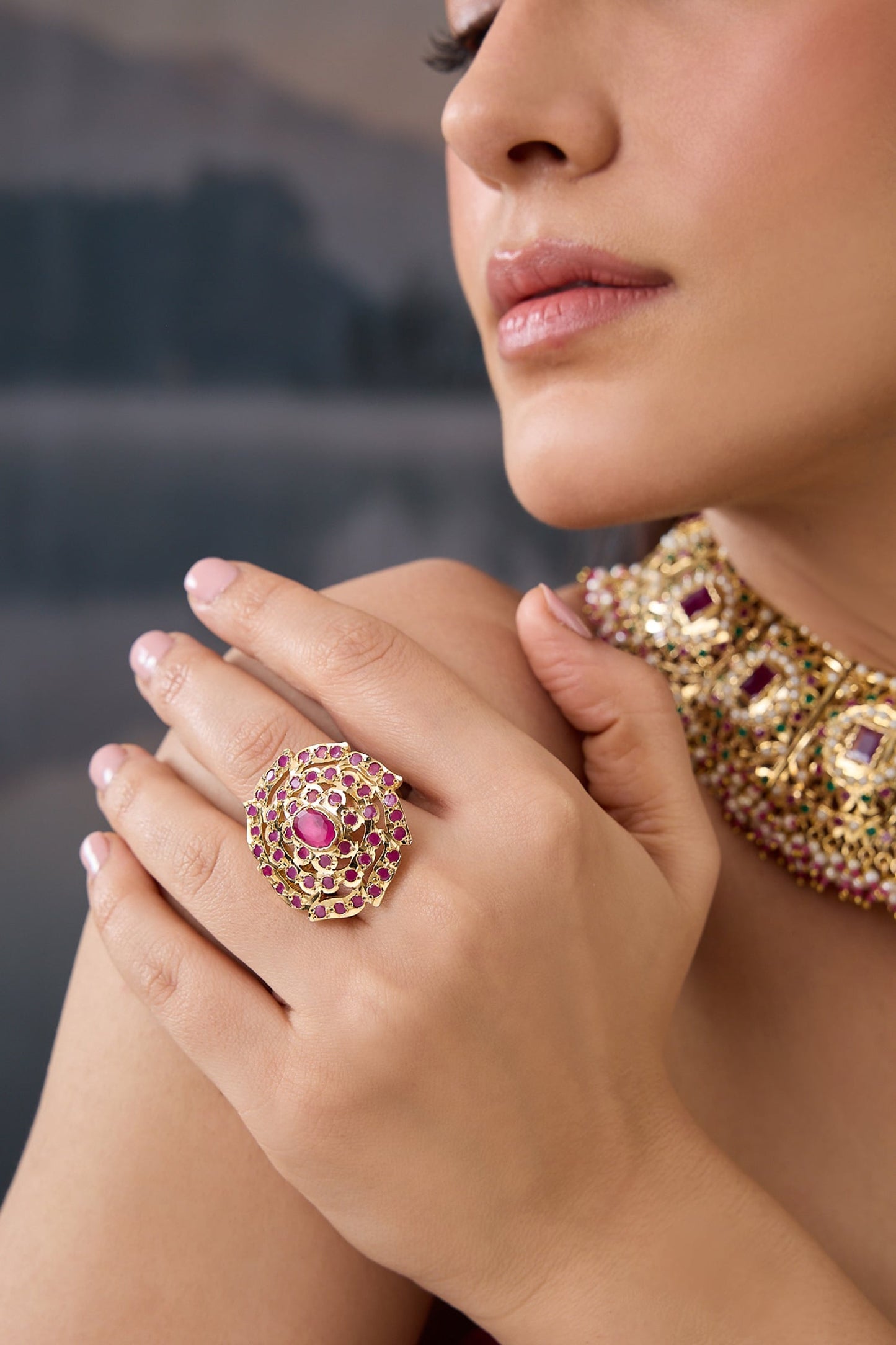 Adjustable Jadau Stone Ring 