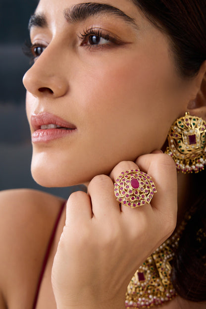 Adjustable Jadau Stone Ring 