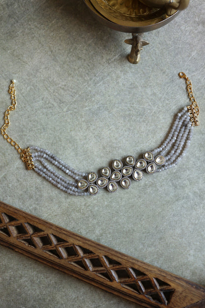 Polki Embellished Grey Onyx Layered Choker 