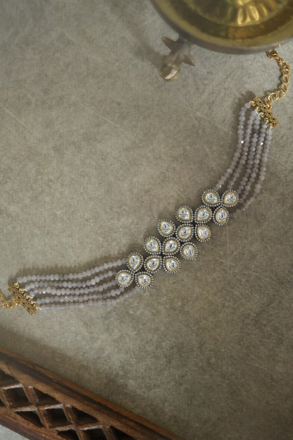 Polki Embellished Grey Onyx Layered Choker 