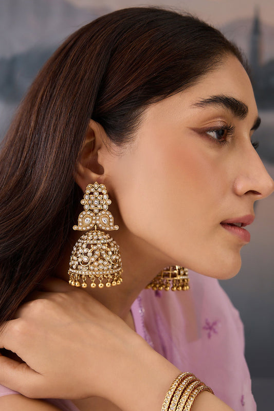 Kundan Beaded Cutwork Jhumkas 