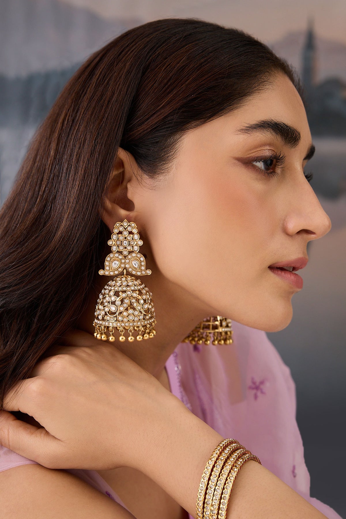 Kundan Beaded Cutwork Jhumkas 