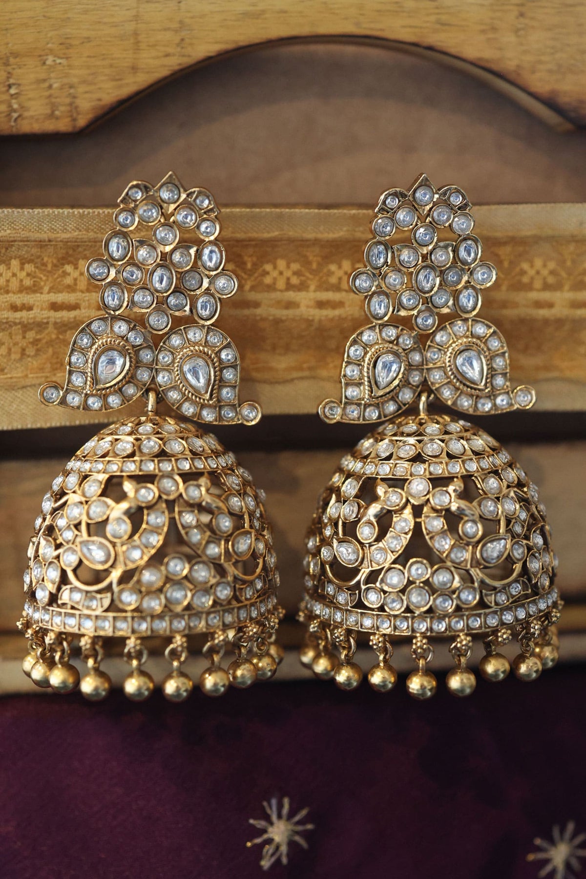 Kundan Beaded Cutwork Jhumkas 