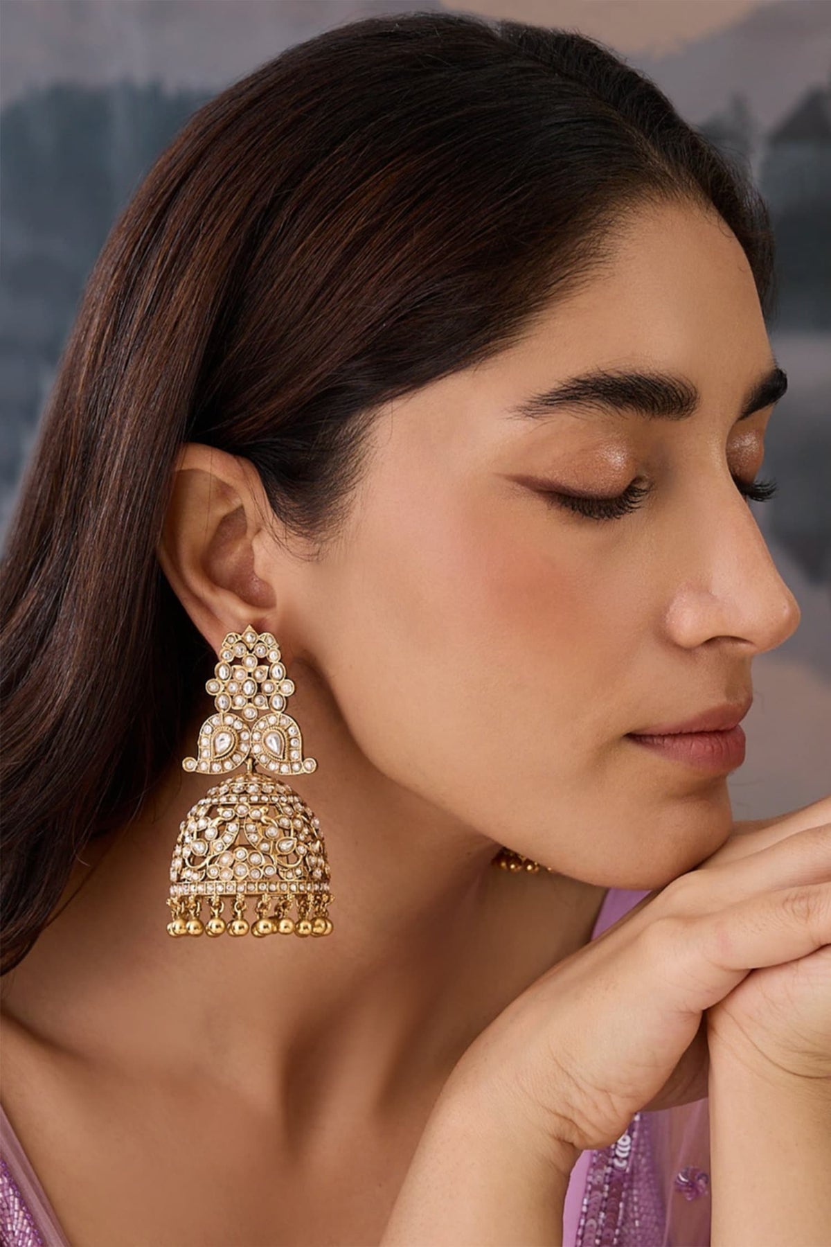 Kundan Beaded Cutwork Jhumkas 