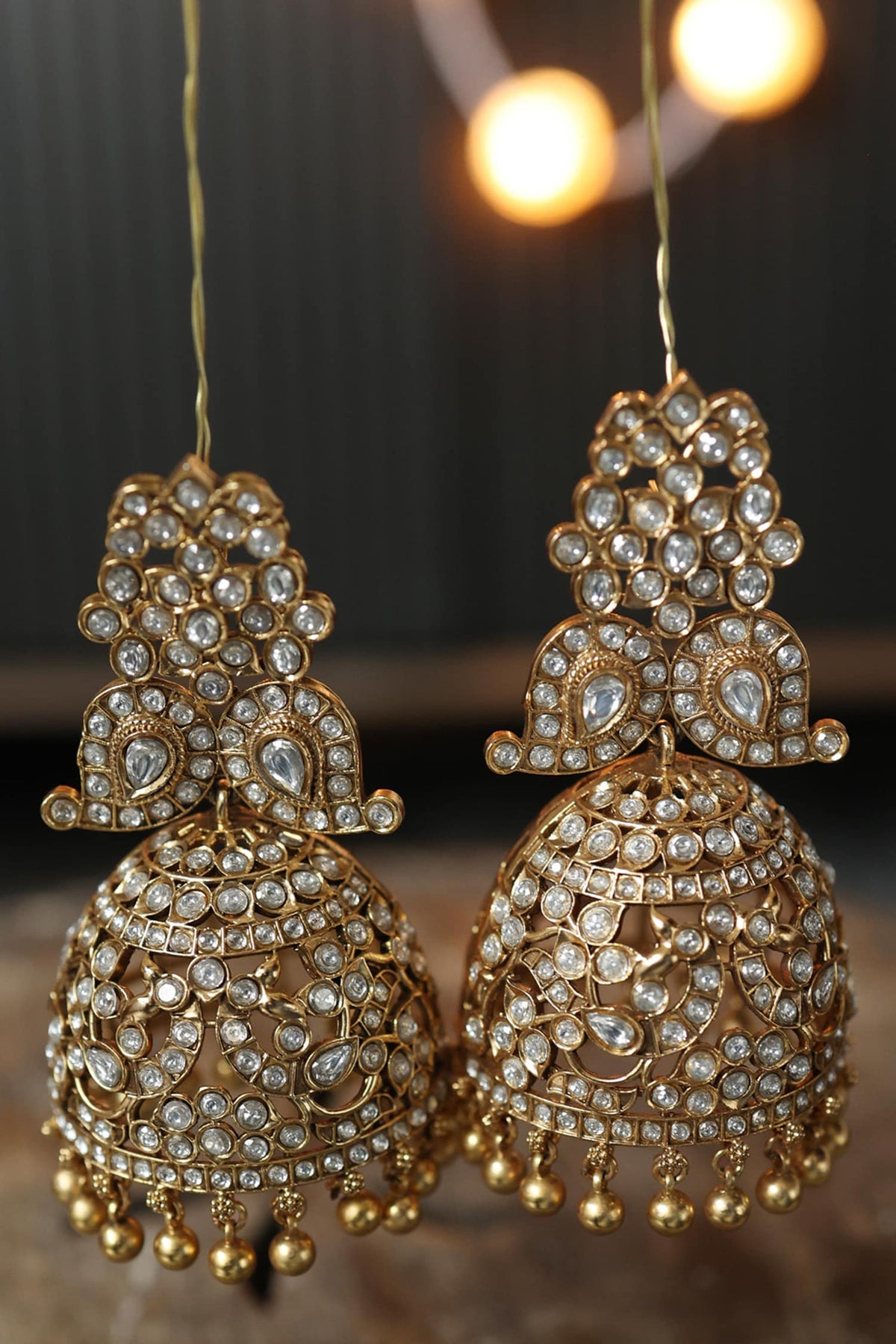 Kundan Beaded Cutwork Jhumkas 