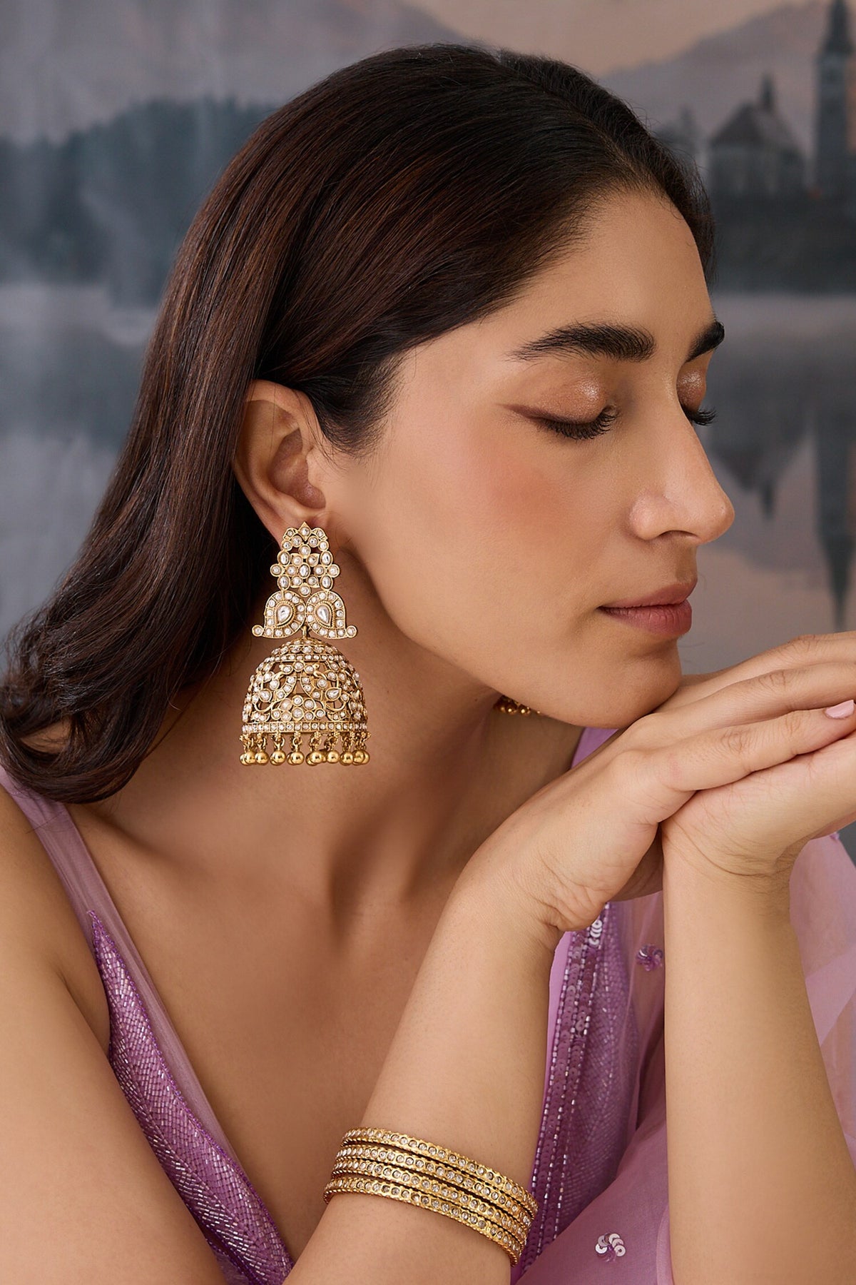 Kundan Beaded Cutwork Jhumkas 