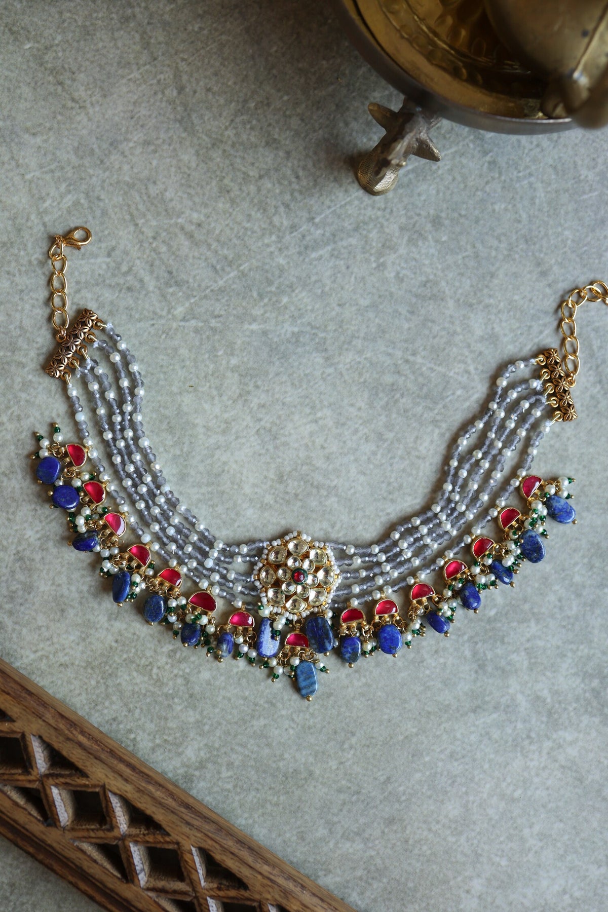 Floral Layered Blue Stone Choker 