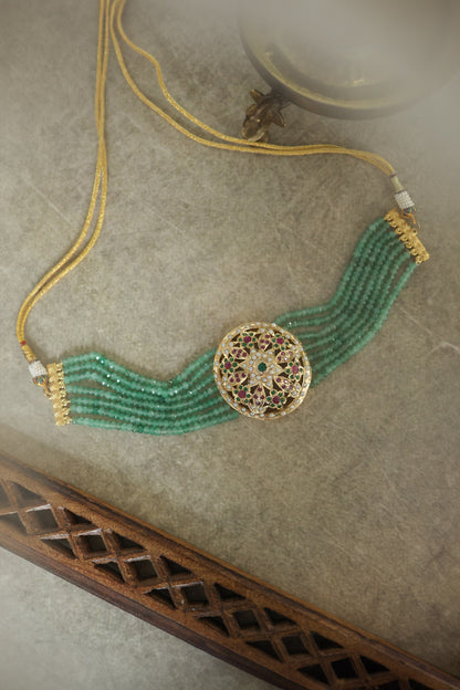 Floral Cutwork Choker with Garnet Stone 