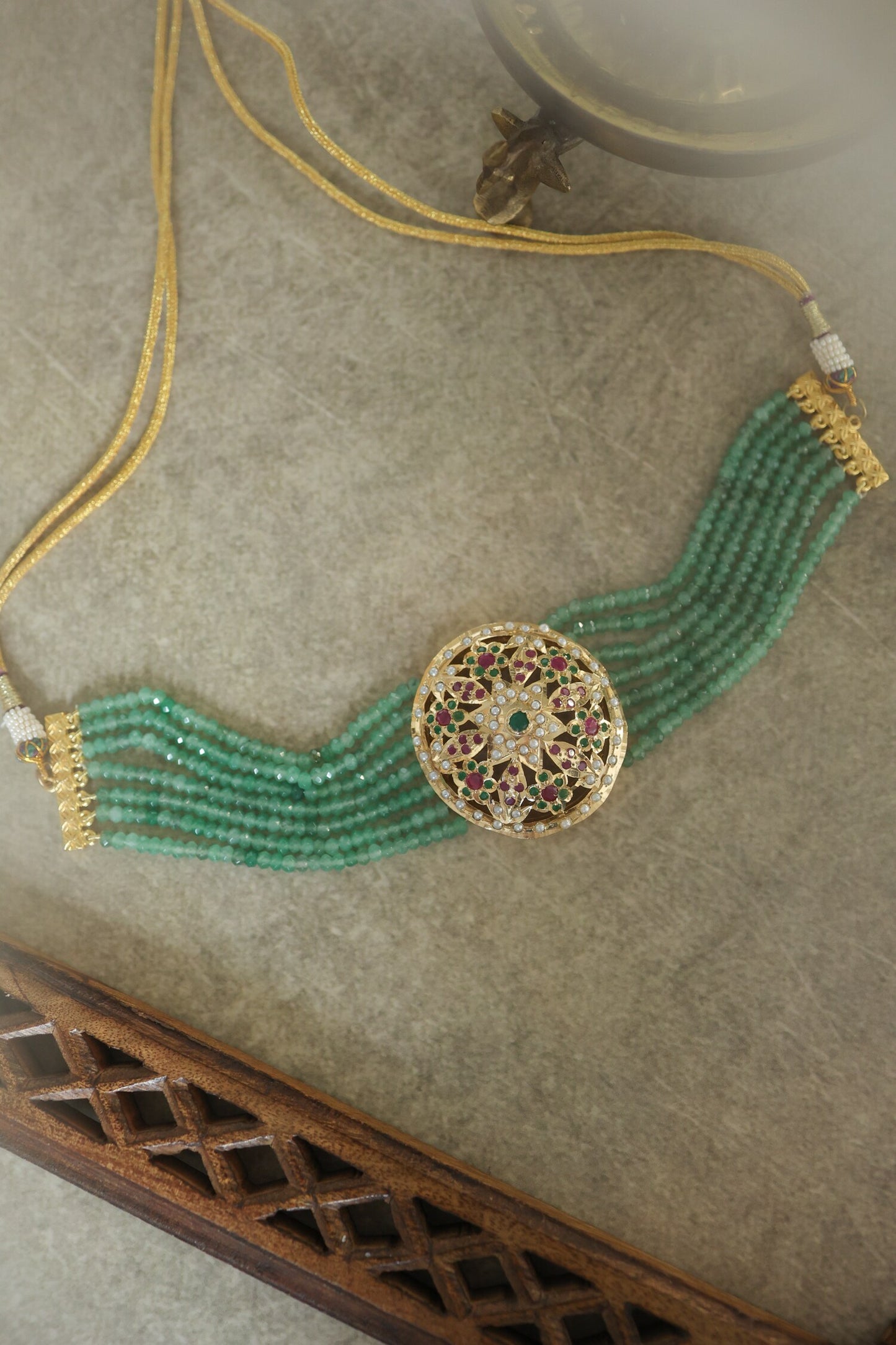 Floral Cutwork Choker with Garnet Stone 