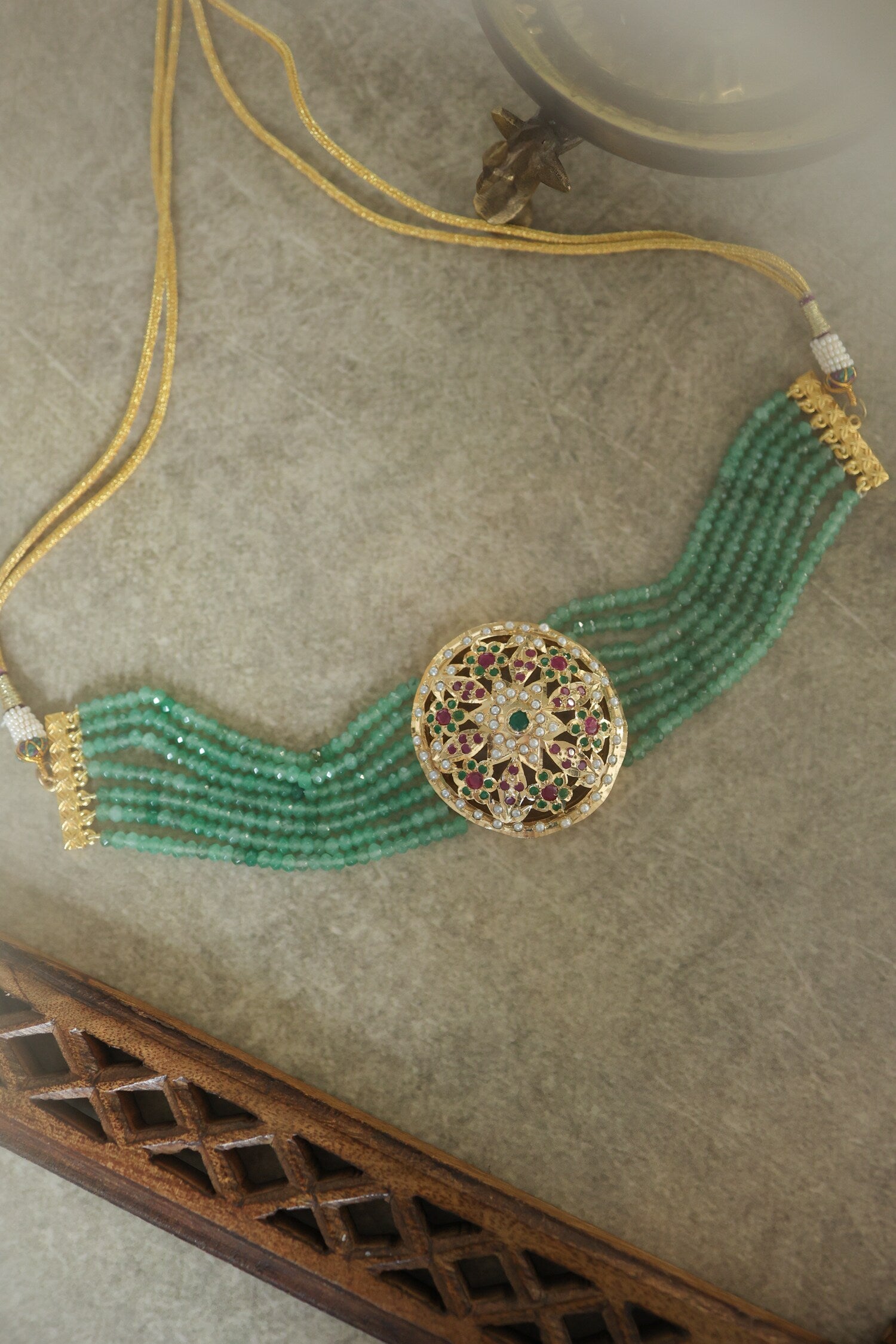 Floral Cutwork Choker with Garnet Stone 