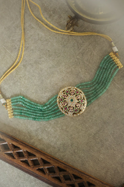 Floral Cutwork Choker with Garnet Stone 
