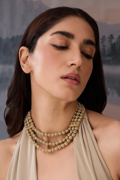 Beaded Gold Layered Necklace 