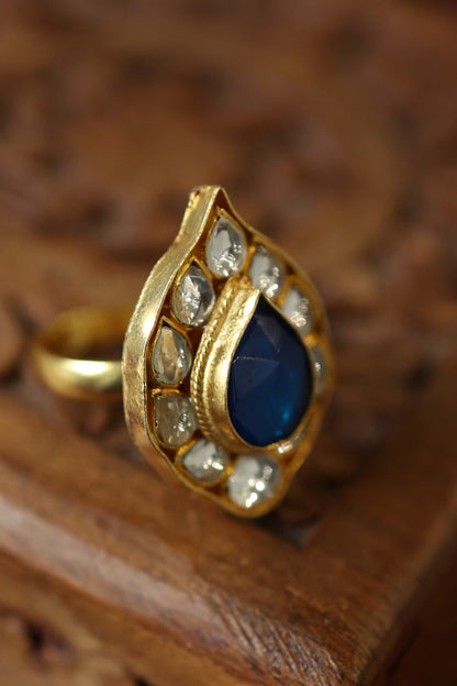 Kundan Blue Stone Adjustable Ring 