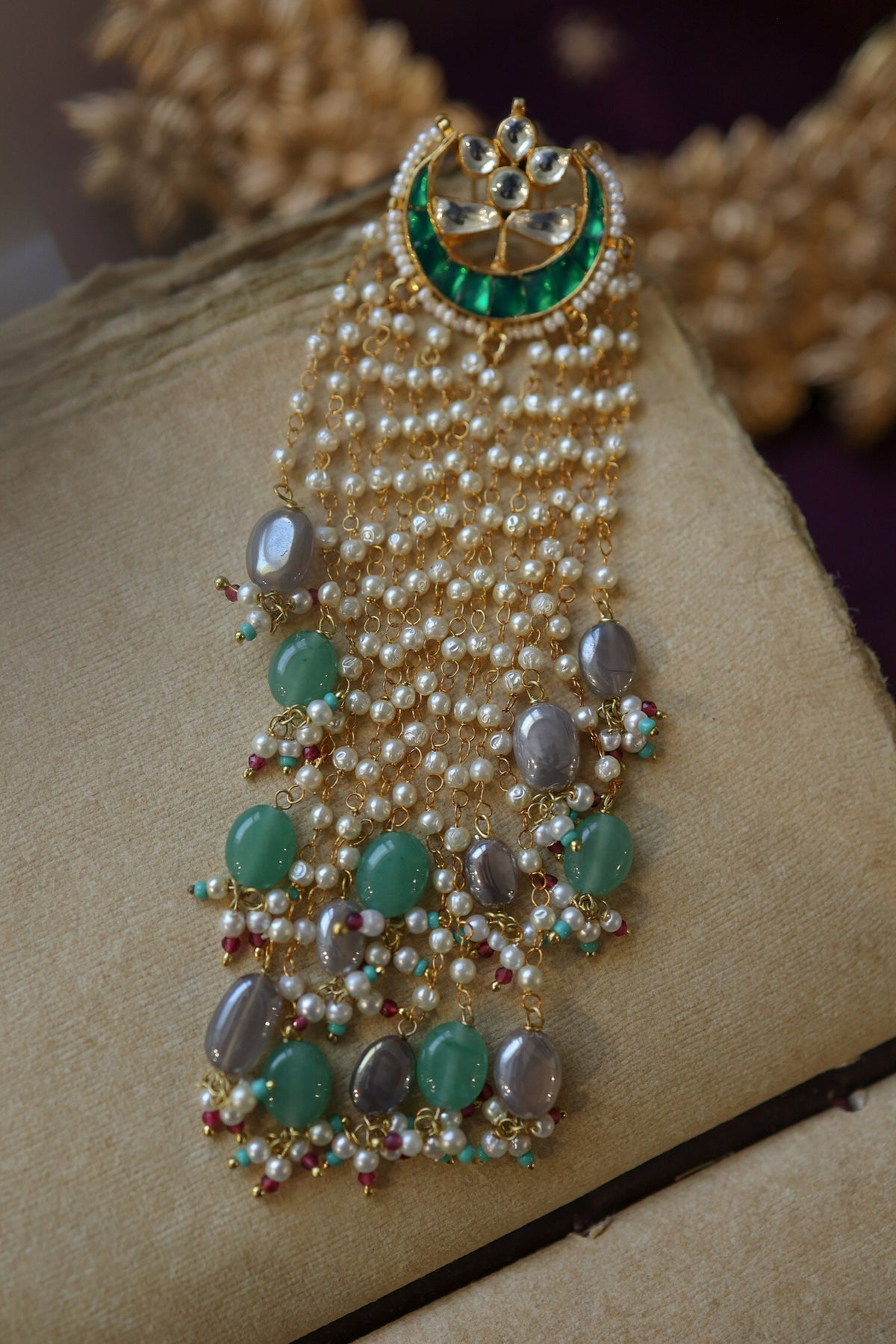Natural Stone Embellished Braid Pin 