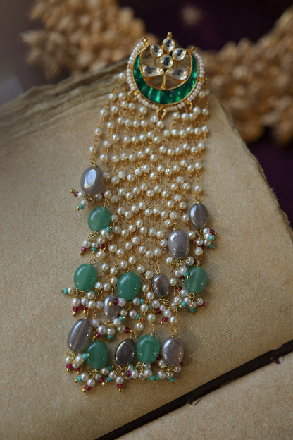 Natural Stone Embellished Braid Pin 