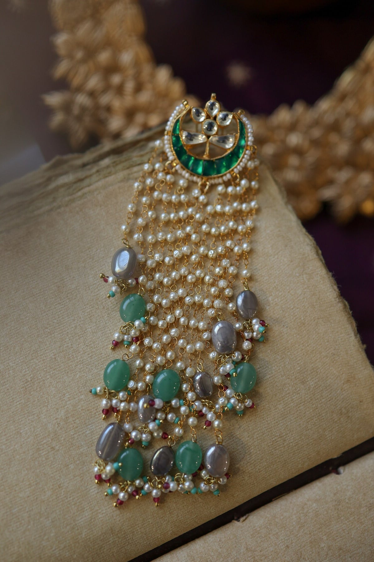 Natural Stone Embellished Braid Pin 