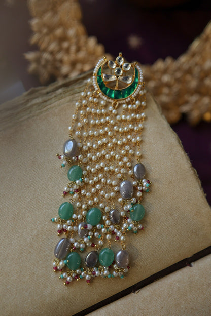 Natural Stone Embellished Braid Pin 