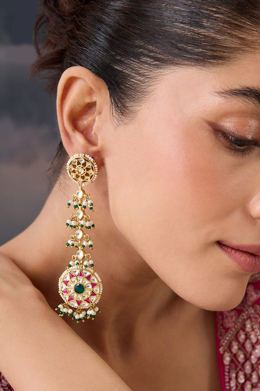 Kundan Pearl Drop Long Earrings 