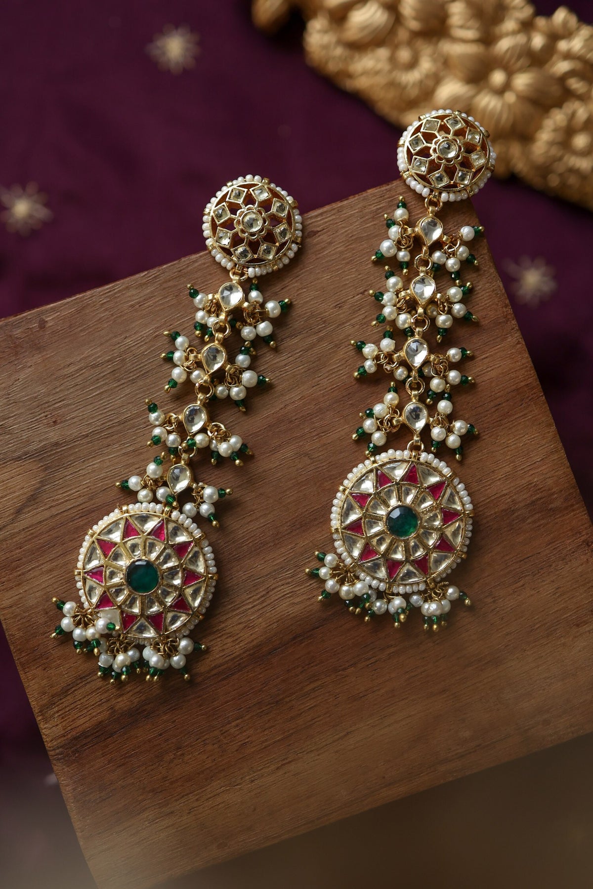 Kundan Pearl Drop Long Earrings 