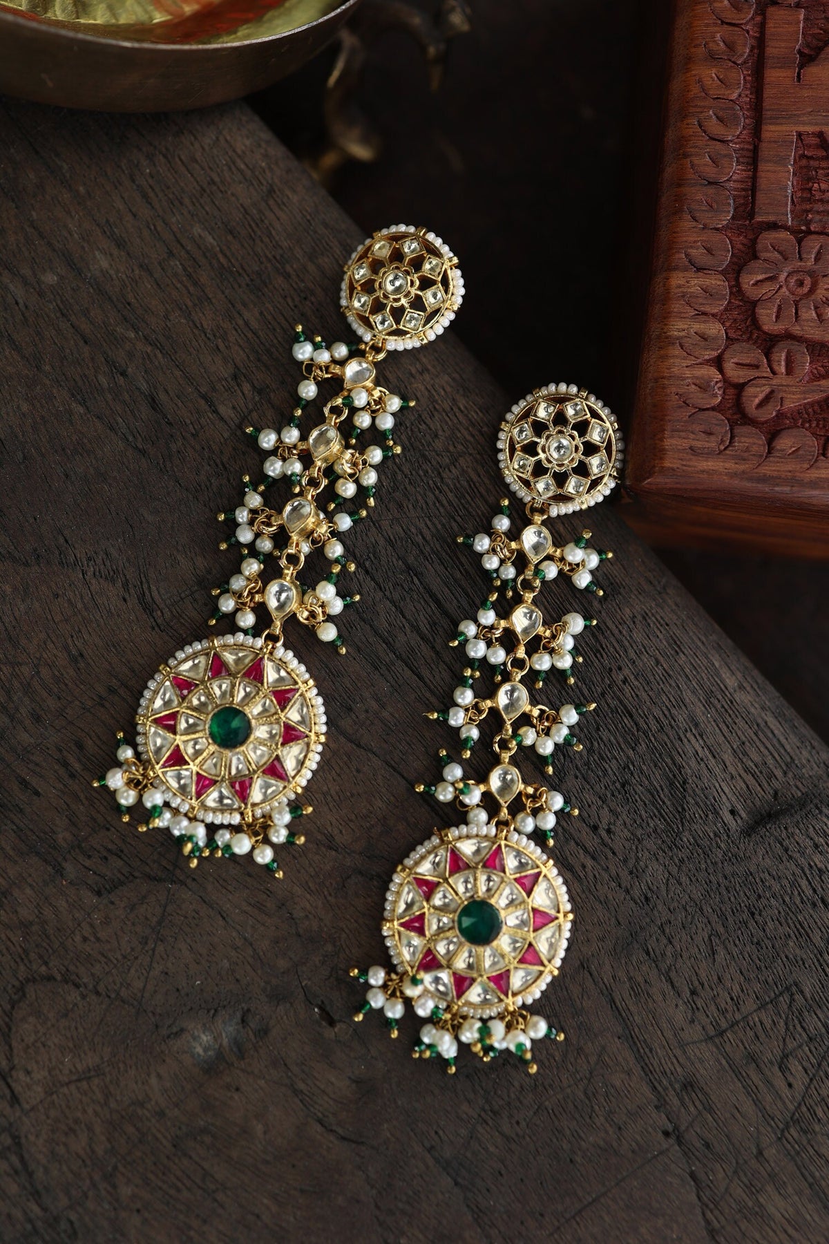 Kundan Pearl Drop Long Earrings 