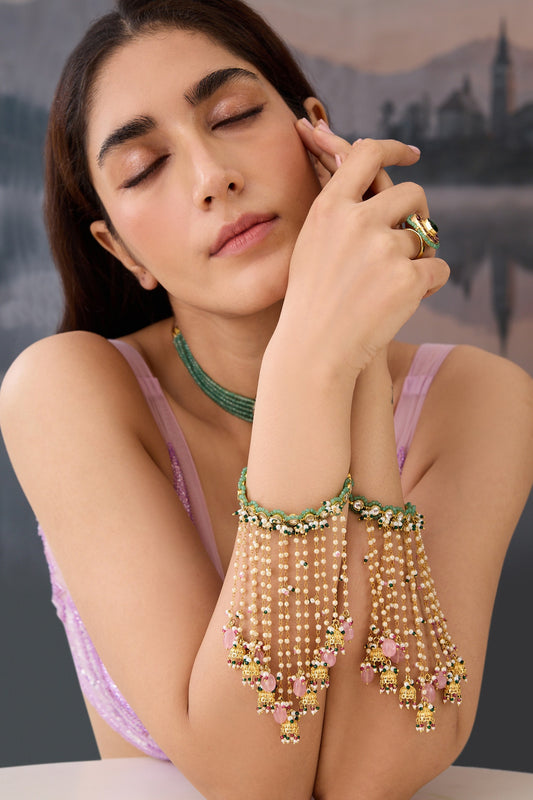 Kundan Pearl Embellished Bangles Set 