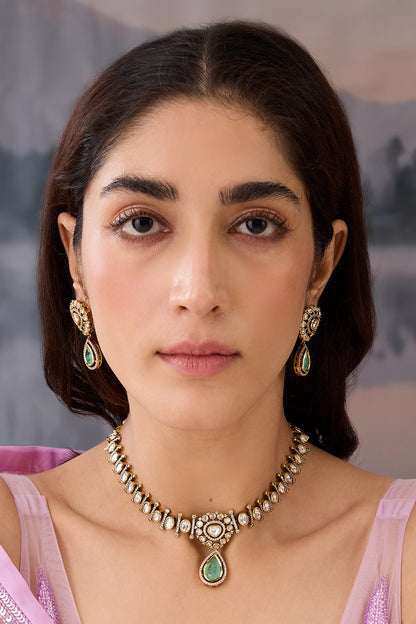 Polki Studded Pendant Necklace Set 