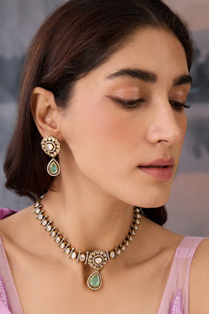 Polki Studded Pendant Necklace Set 