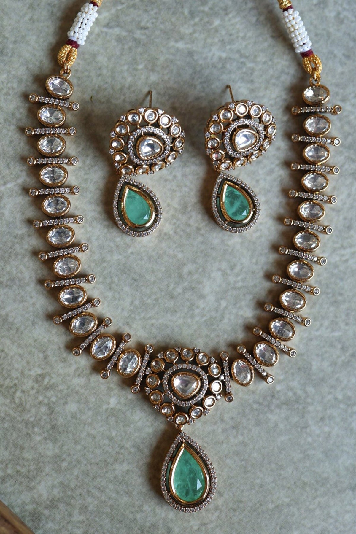 Polki Studded Pendant Necklace Set 