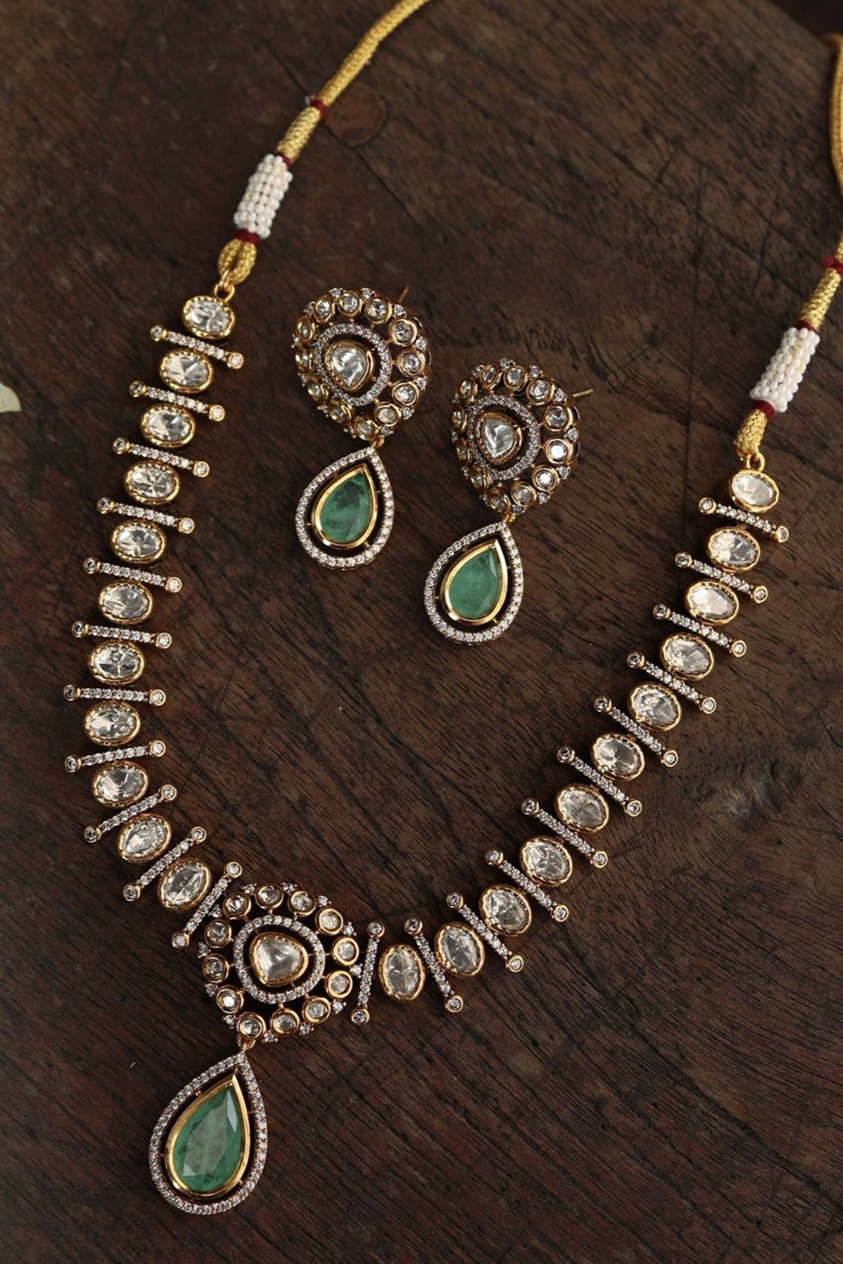 Polki Studded Pendant Necklace Set 