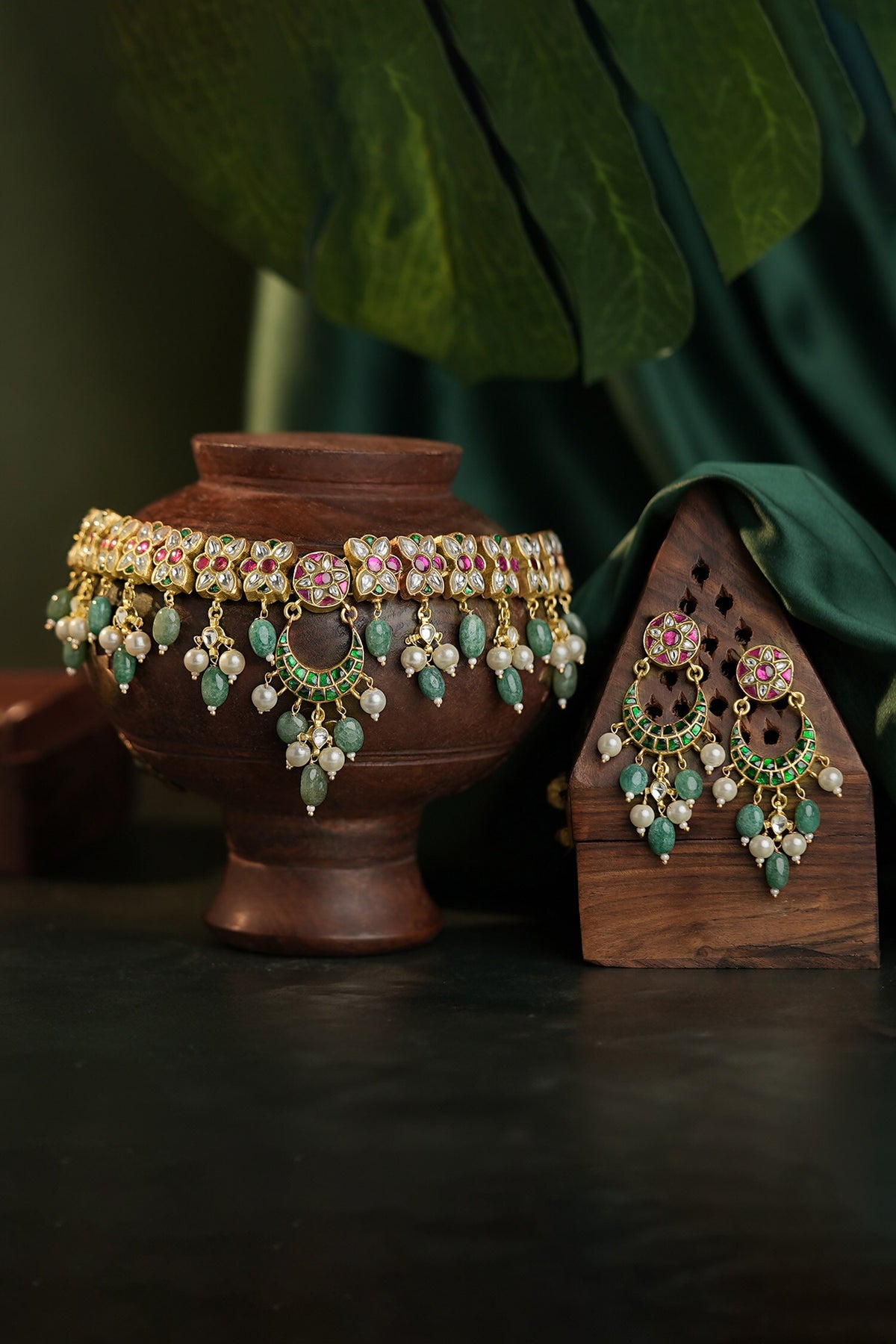 Half Crescent Pendant Choker & Earring Set 