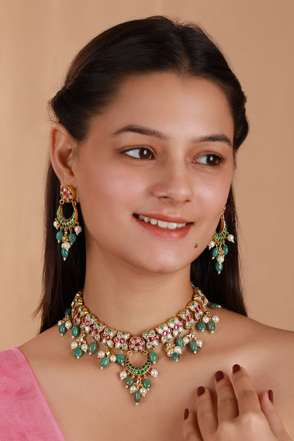 Half Crescent Pendant Choker & Earring Set 