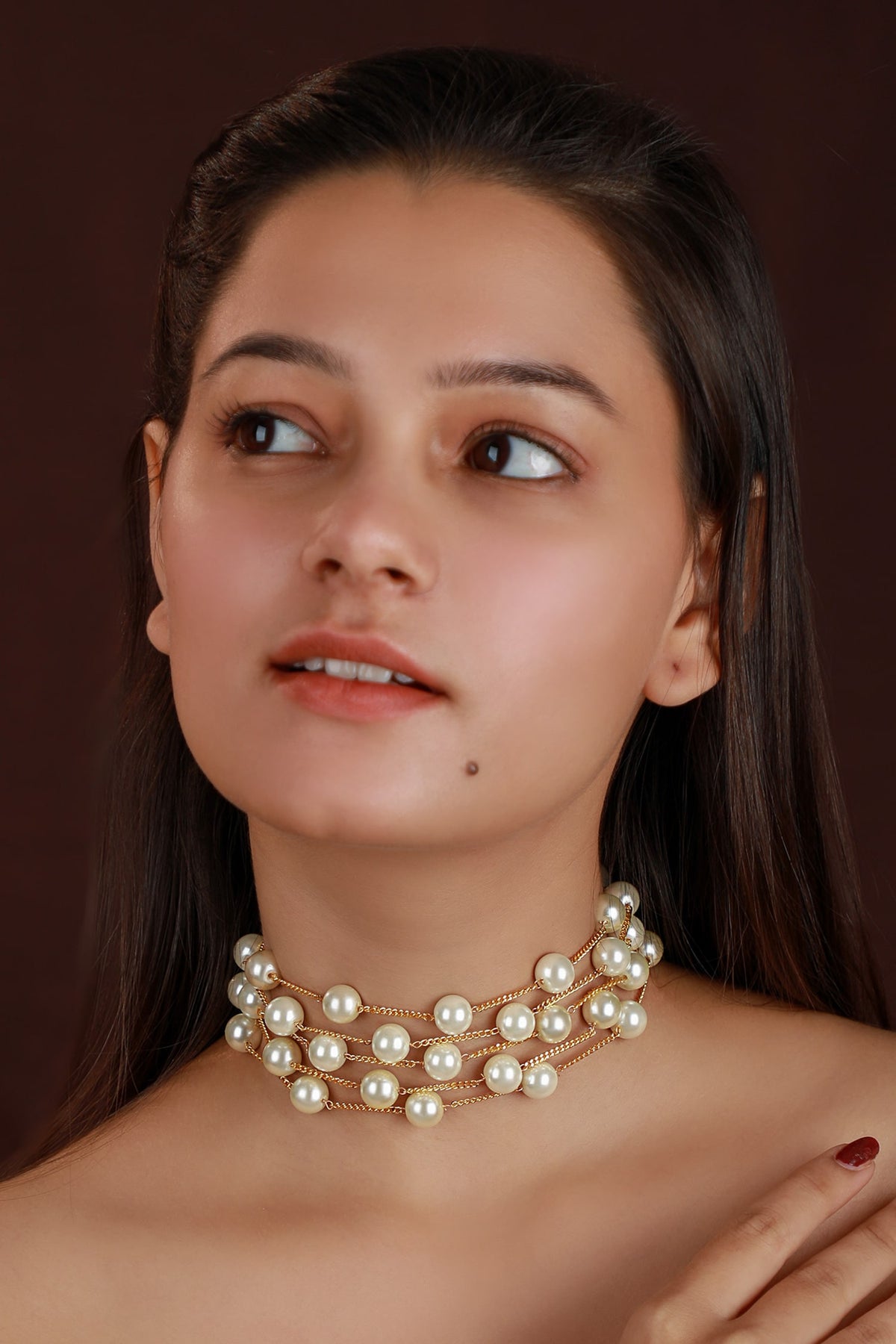 Layered Pearl Embellished Choker 
