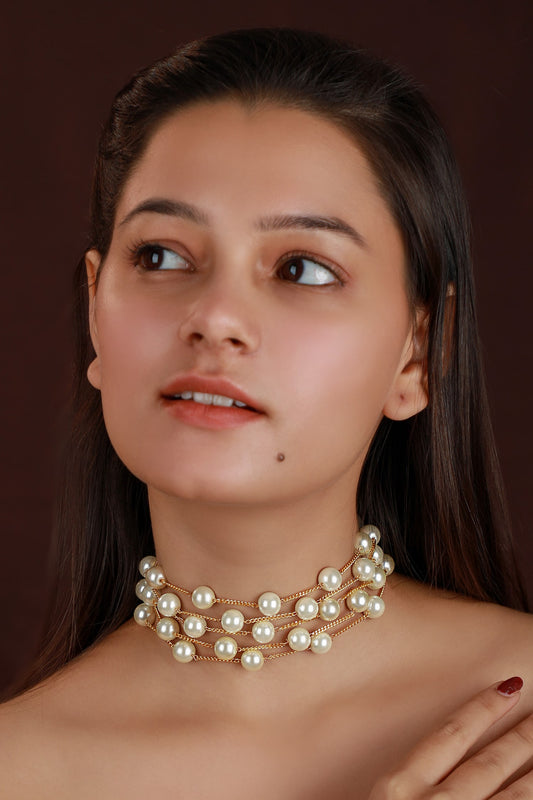 Layered Pearl Embellished Choker 