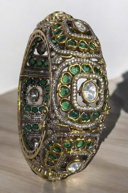 Green Stone Embellished Cutwork Kada 